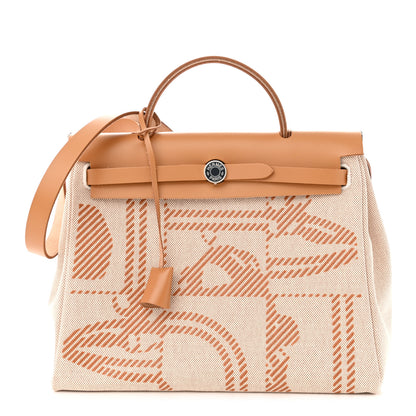 Hermes Vache Hunter Toile H Brides de Gala Herbag Zip Retourne 31 PM Natural 3 of 11