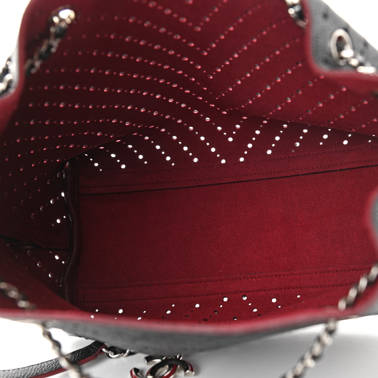 Caviar Perforated Drawstring CC Bag Black Burgundy