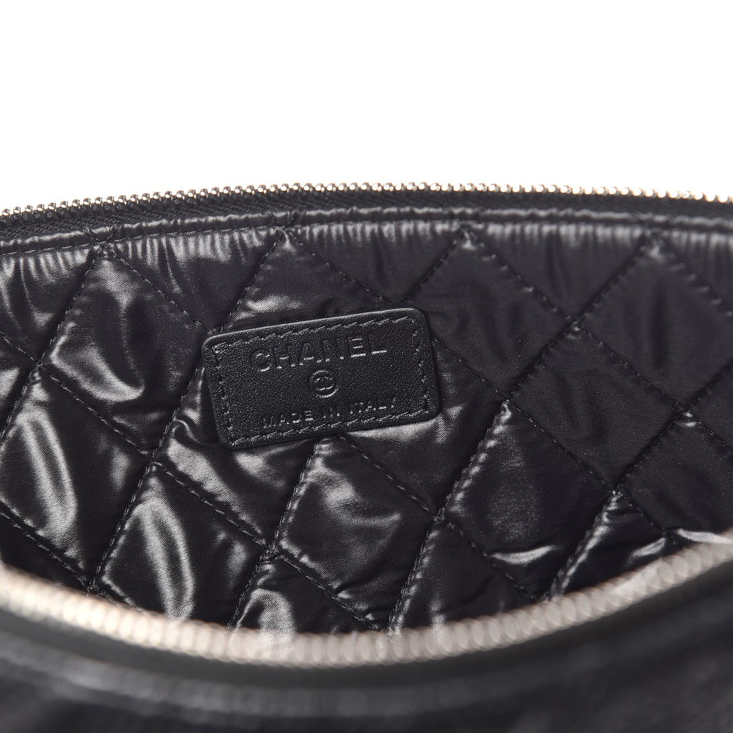 Metallic Lambskin Star Embossed Large Cosmetic Pouch Black