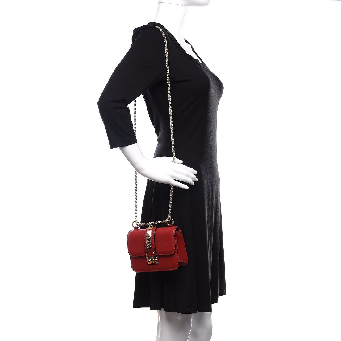Vitello Mini Glam Lock Rockstud Flap Red