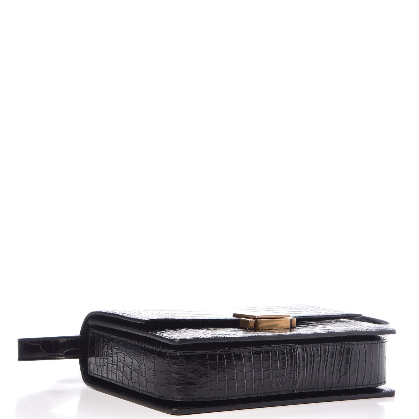 Calfskin Crocodile Embossed Medium Bellechasse Satchel Black