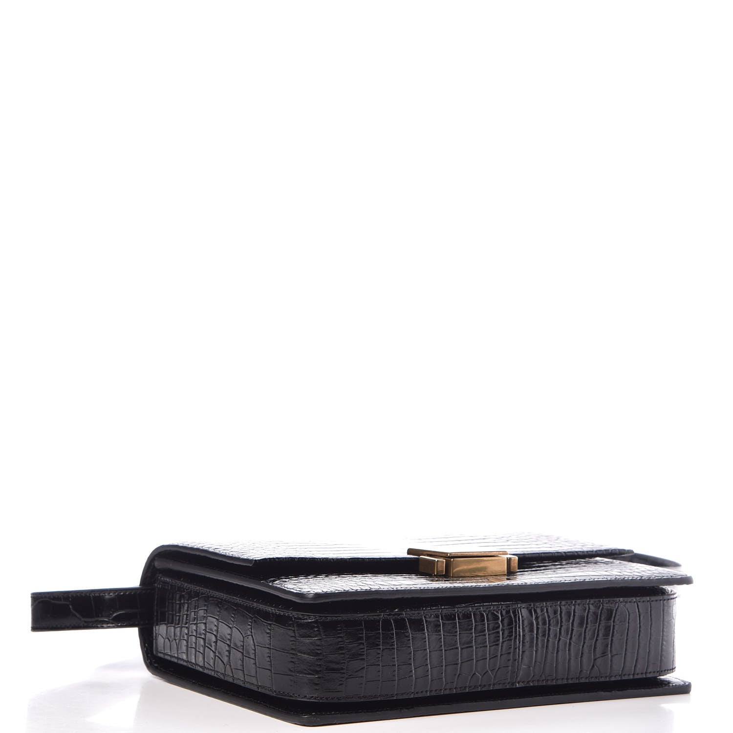 Saint Laurent Calfskin Crocodile Embossed Medium Bellechasse Satchel Black 4 of 9