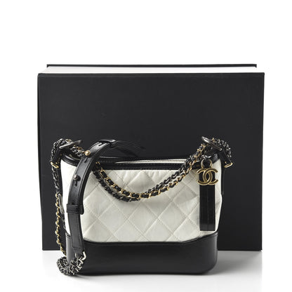 Chanel Aged Calfskin Quilted Small Gabrielle Hobo Black White 11 of 11