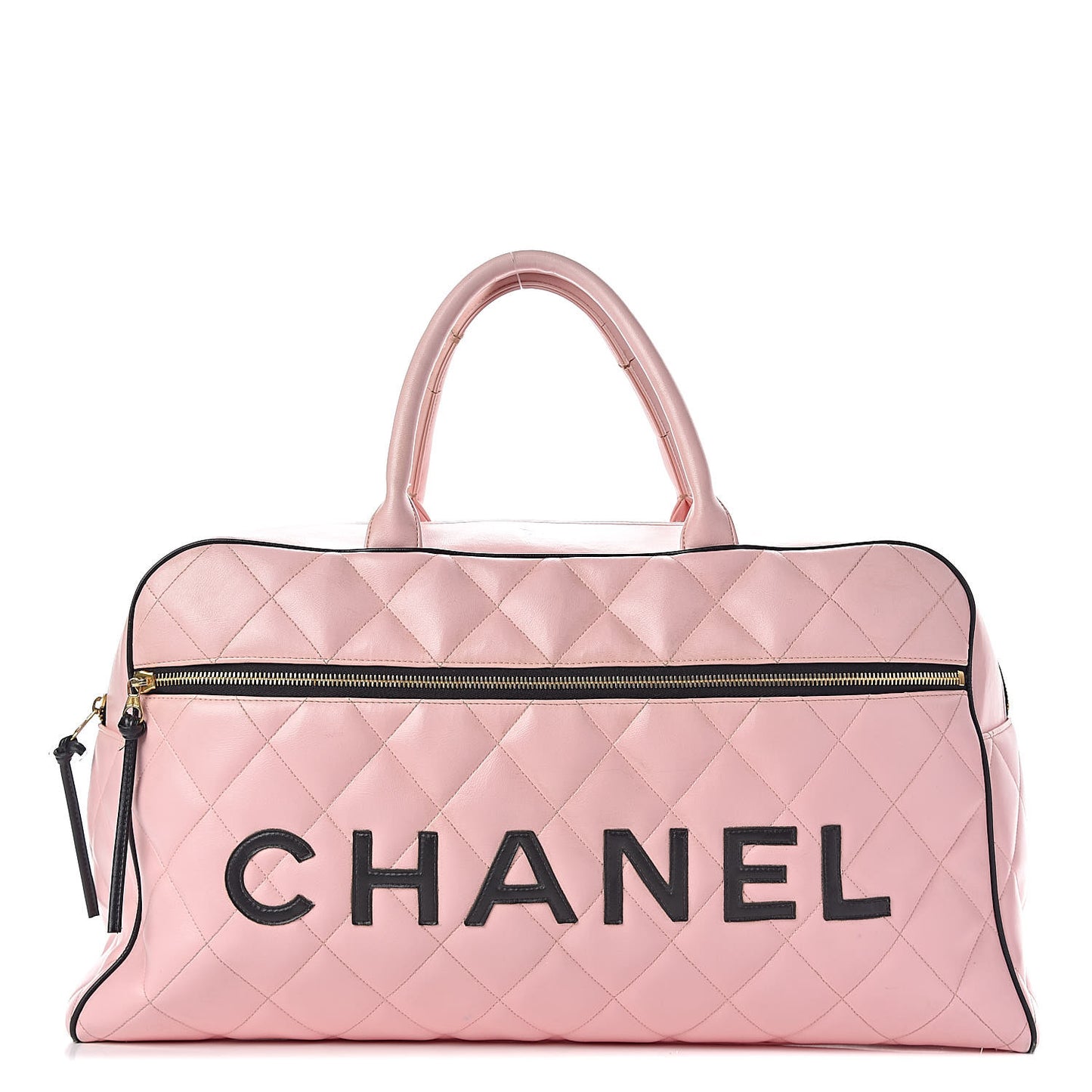 Calfskin Quilted Large Bowler Pink