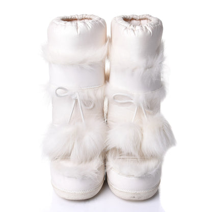 Christian Dior Canvas Calfskin Fur Womens Moon Boots 38-40 White 5 of 8