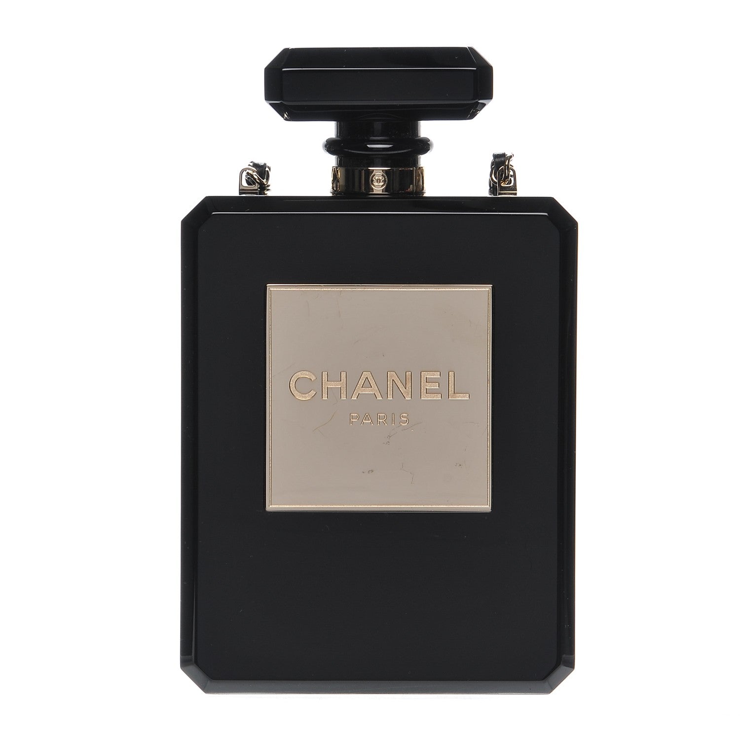 Chanel Plexiglass Perfume Bottle Clutch Black 1 of 9