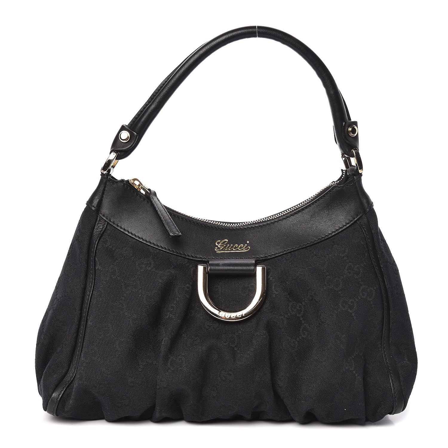 Gucci Monogram Medium D Gold Ring Hobo Black 1 of 12