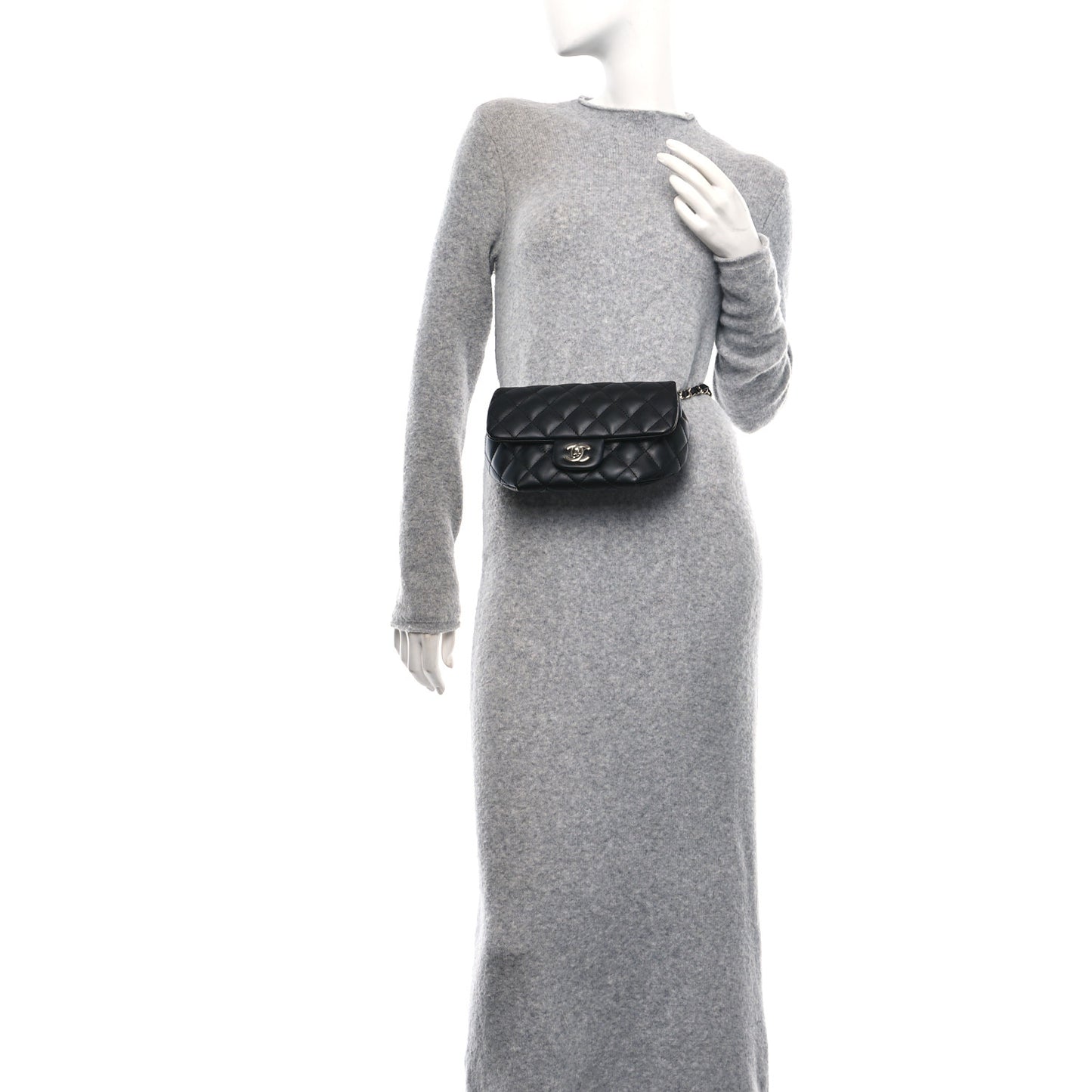 Calfskin Quilted CC Uniform Flap Belt Bag Black