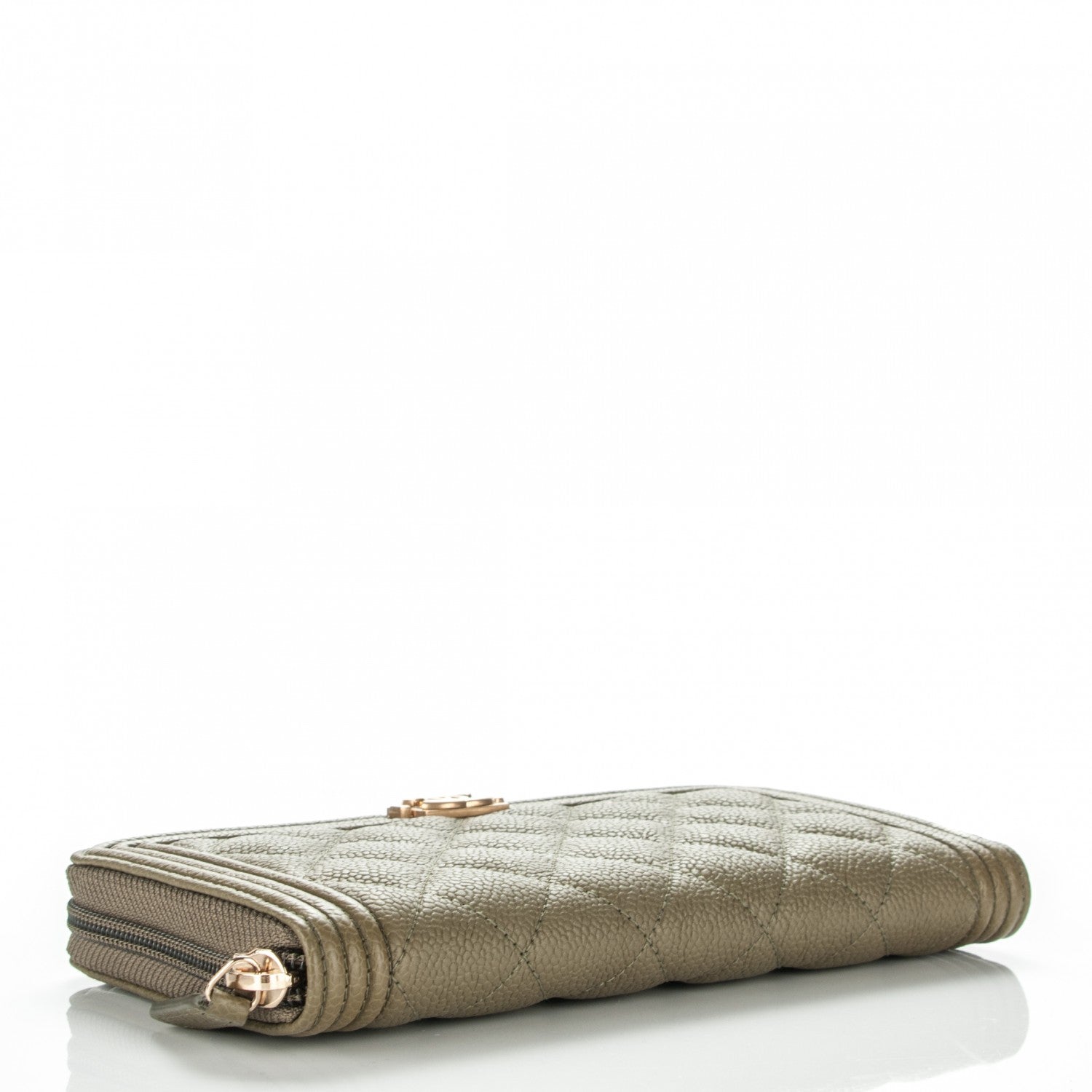 Chanel Caviar Quilted Boy Long Zip Around Wallet Khaki 4 of 8