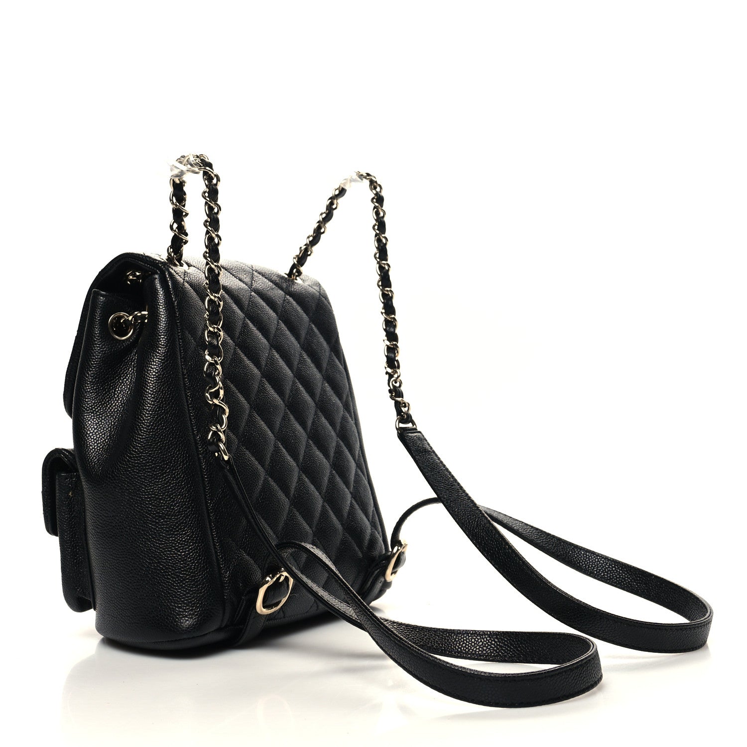 Chanel Shiny Caviar Quilted Medium Duma Pockets Drawstring Backpack Black 3 of 11