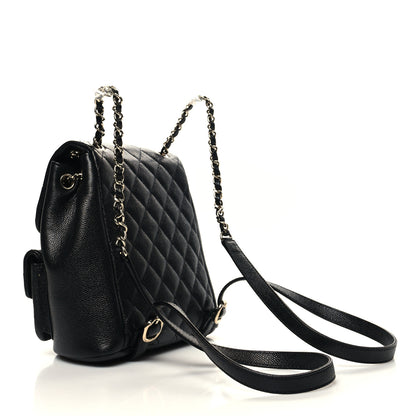 Chanel Shiny Caviar Quilted Medium Duma Pockets Drawstring Backpack Black 3 of 11