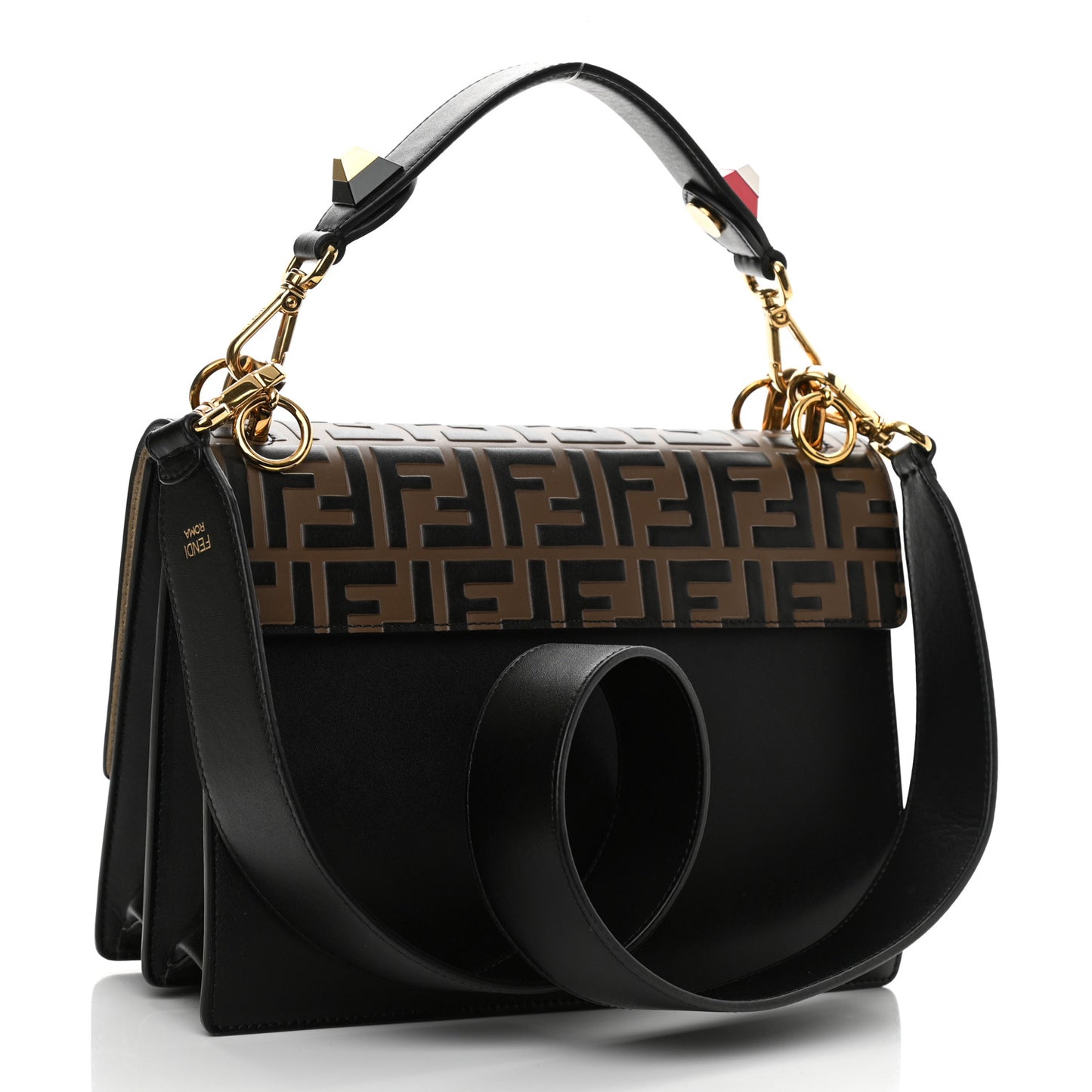 Vitello Liberty Bi-Color FF 1974 Embossed Kan I Shoulder Bag Black Maya