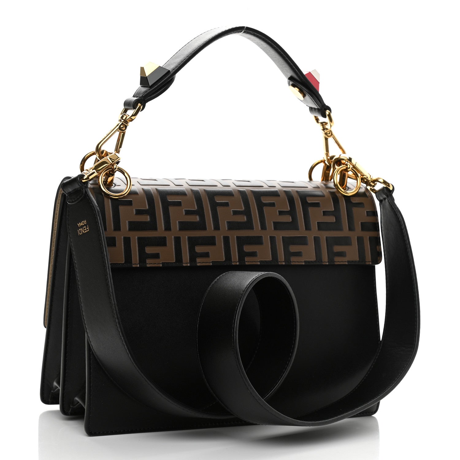 Fendi Vitello Liberty Bi-Color FF 1974 Embossed Kan I Shoulder Bag Black Maya 3 of 10