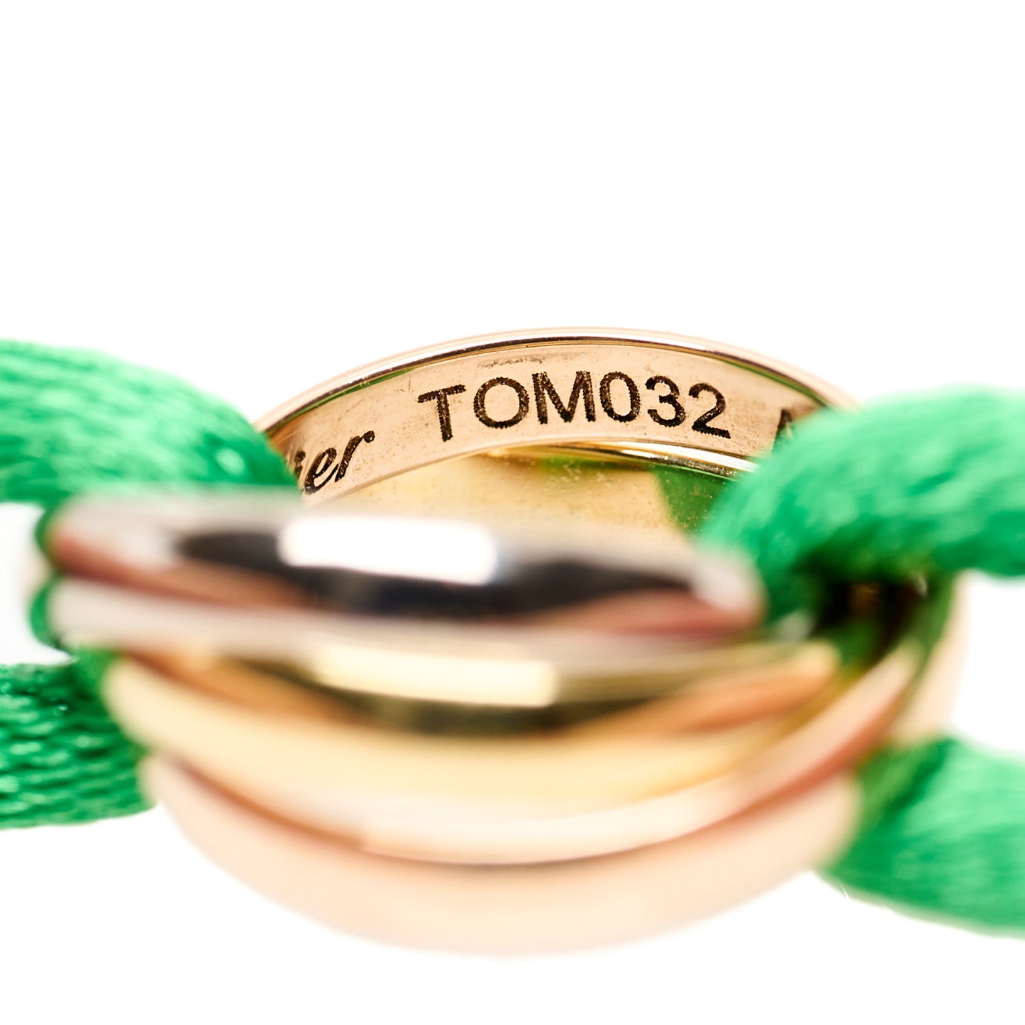 18K Pink Yellow White Gold Trinity Adjustable Cord Bracelet Kelly Green