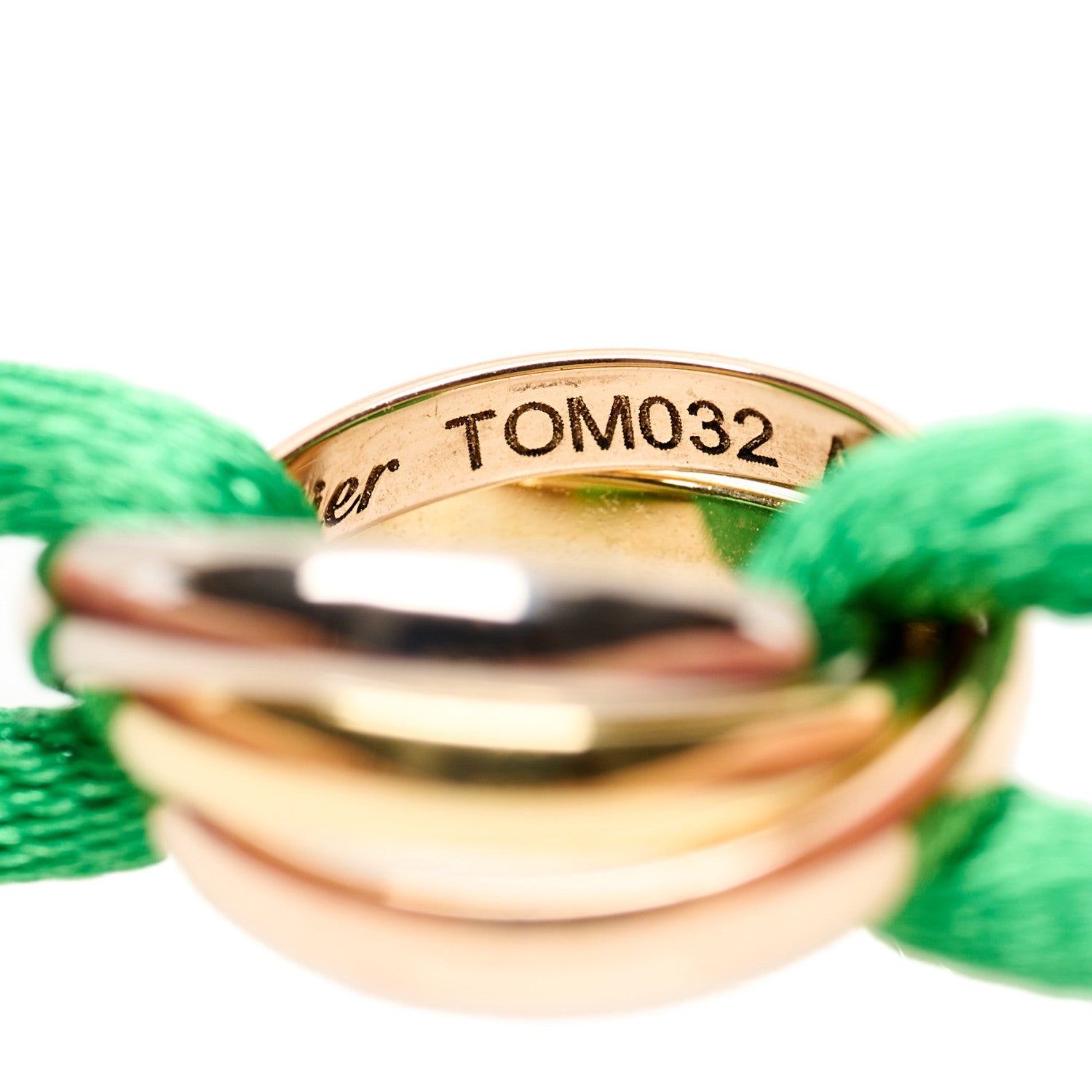 Cartier 18K Pink Yellow White Gold Trinity Adjustable Cord Bracelet Kelly Green 5 of 6