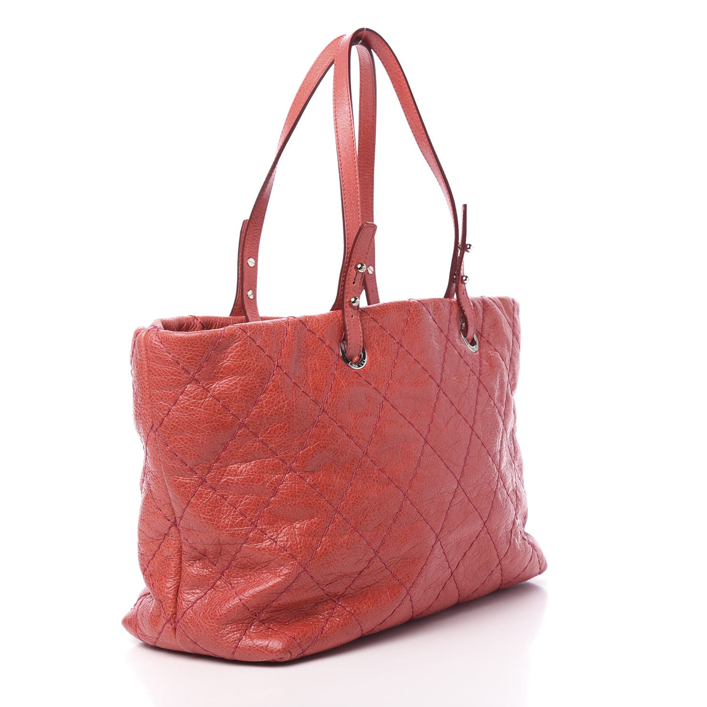 Glazed Calfskin Large On The Road Tote Red
