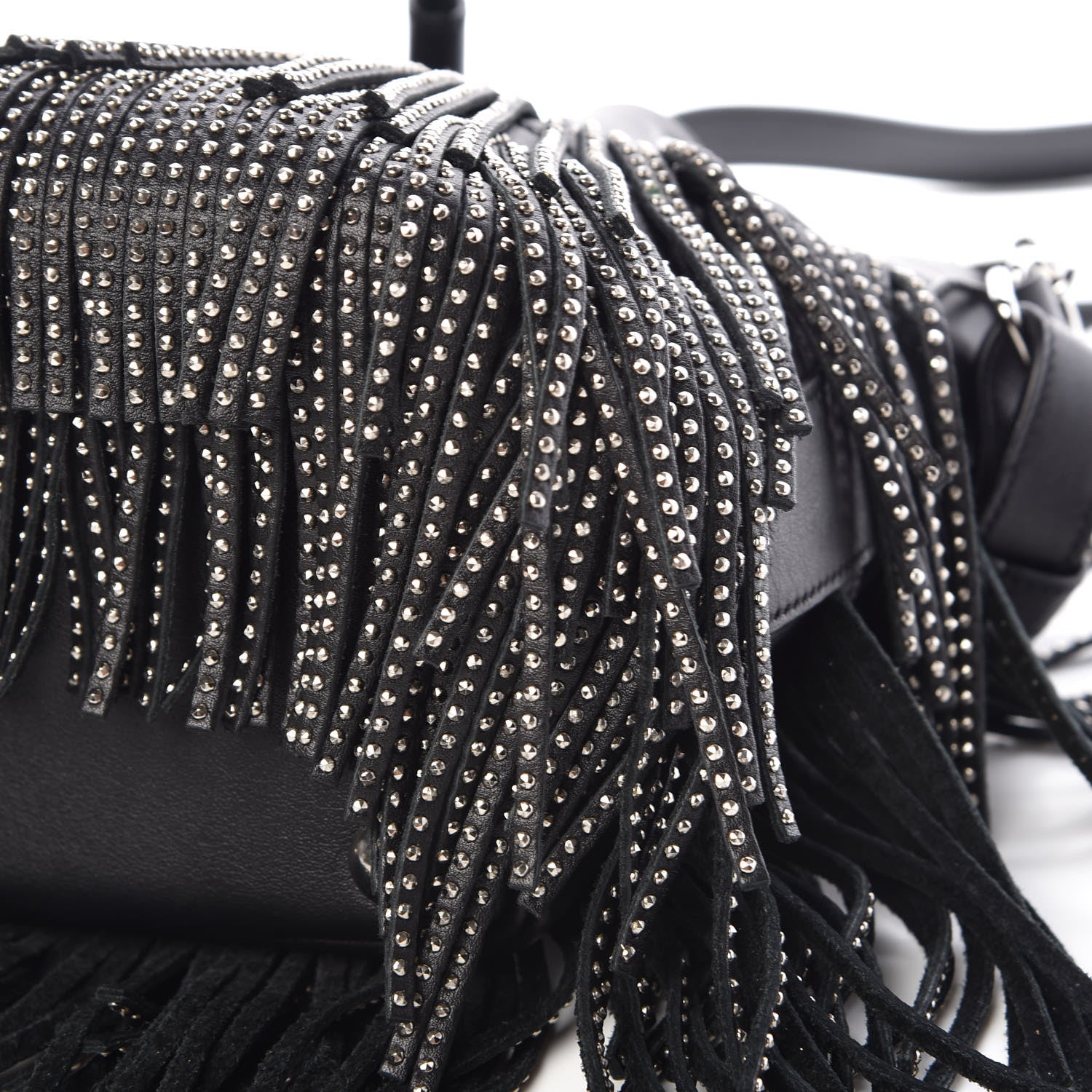 Saint Laurent Calfskin Studded Small Emmanuelle Fringe Bucket Bag Black 10 of 10