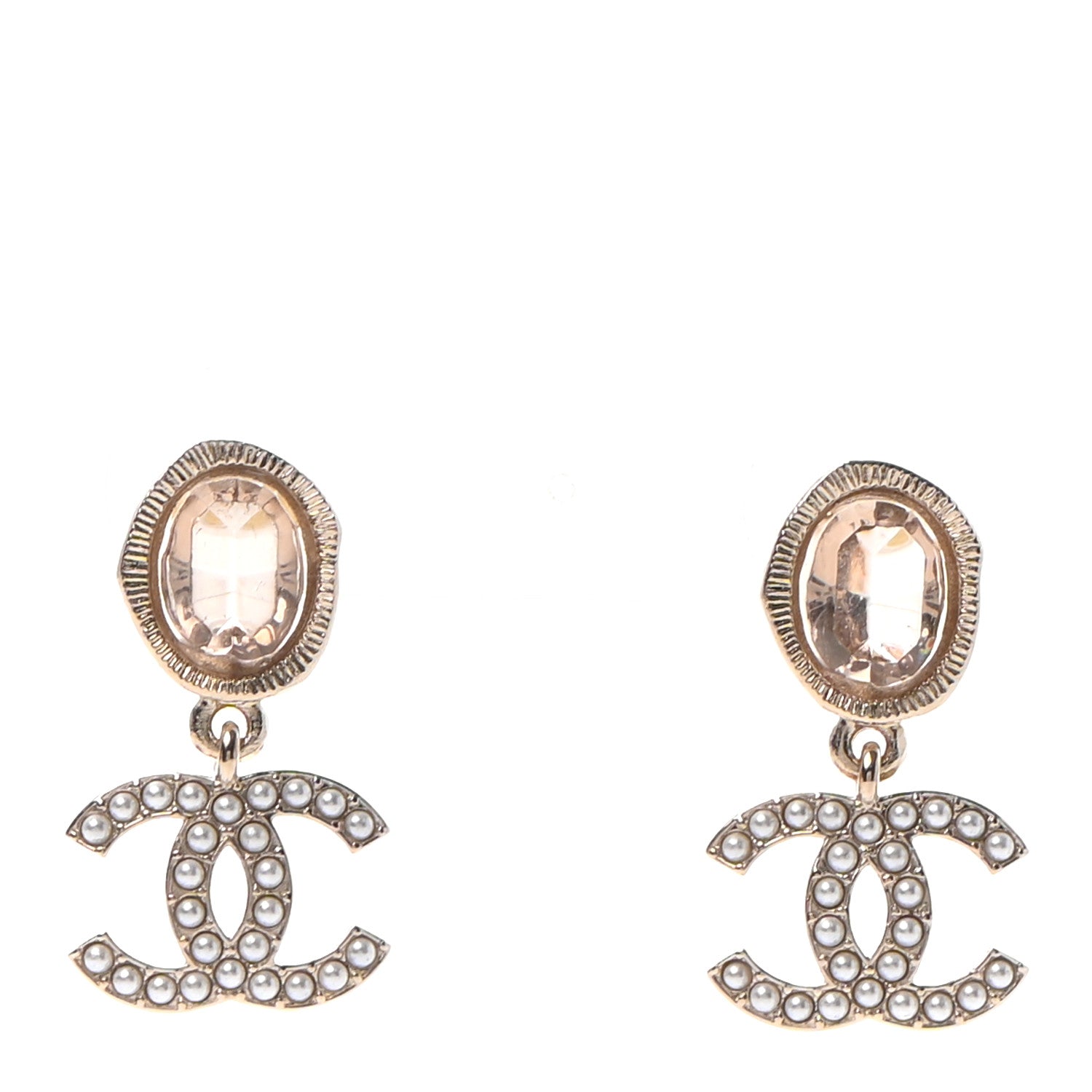 Chanel Crystal Pearl CC Drop Earrings Gold 1 of 4