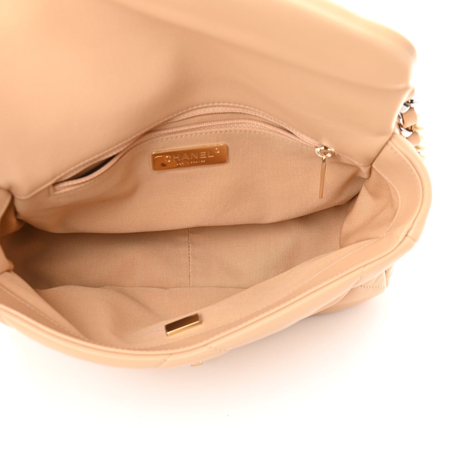 Lambskin Quilted Medium Chanel 19 Flap Beige