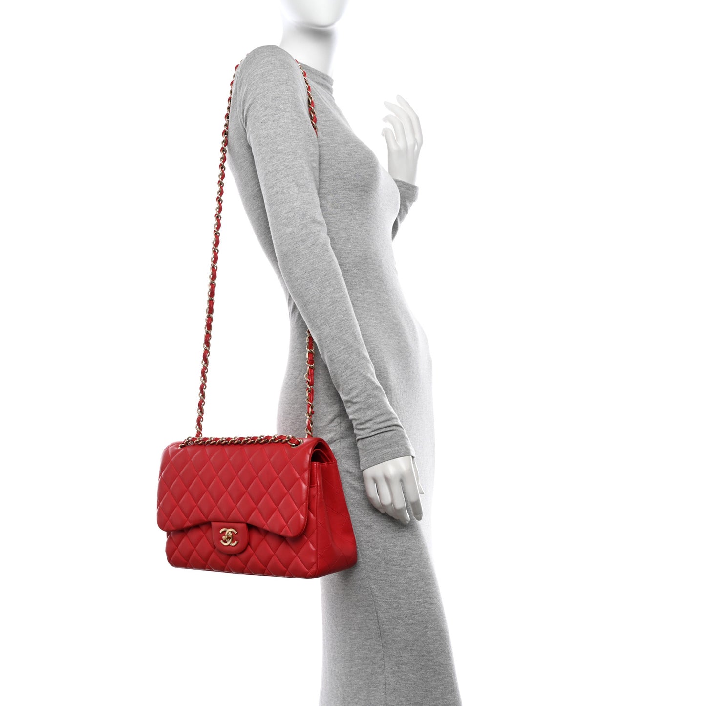 Lambskin Quilted Jumbo Double Flap Red