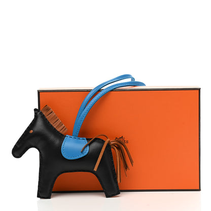 Hermes Milo Lambskin Grigri Rodeo Horse Bag Charm MM Black Gold Bleu Zanzibar 5 of 5