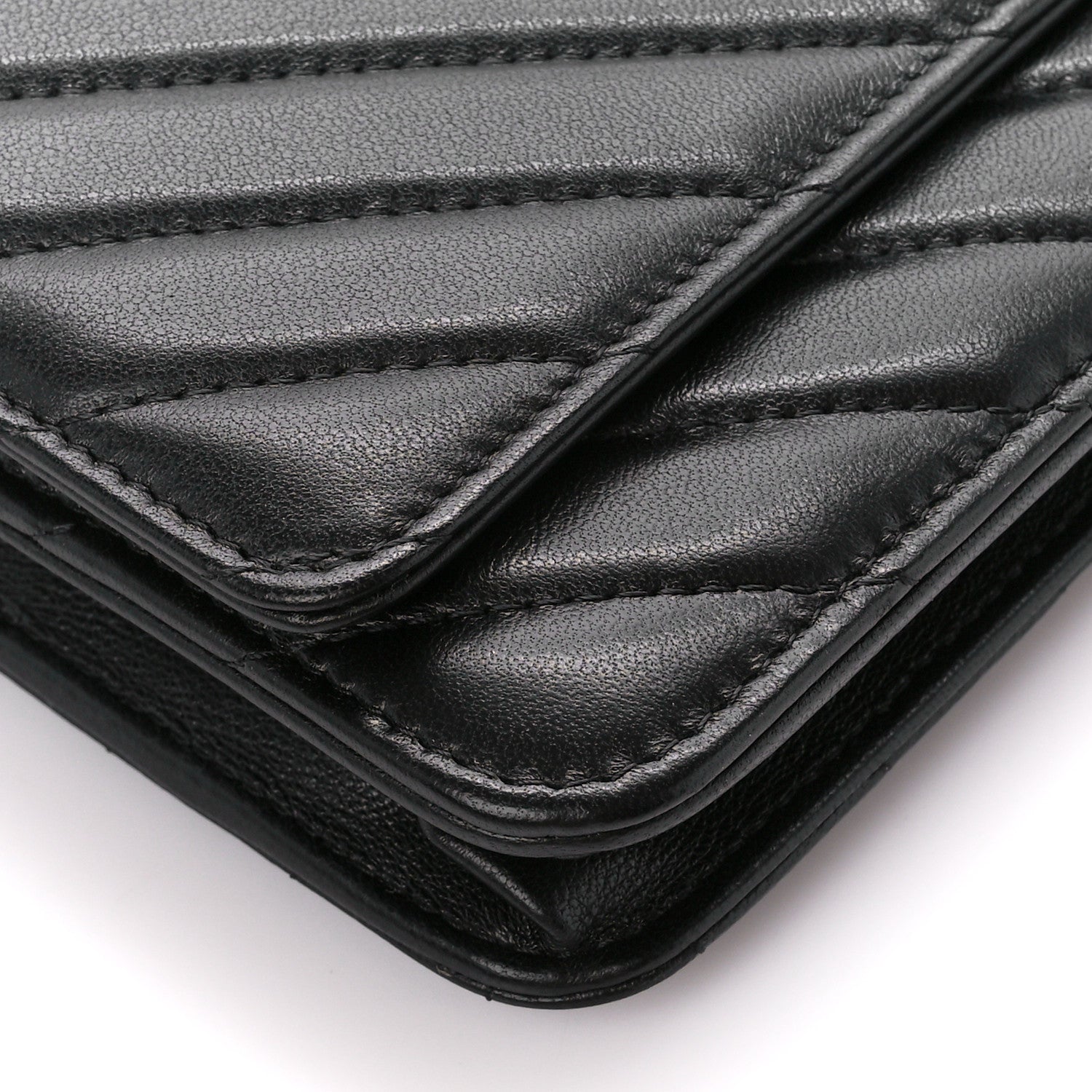 Chanel Lambskin Chevron Quilted Wallet On Chain WOC Black 10 of 11