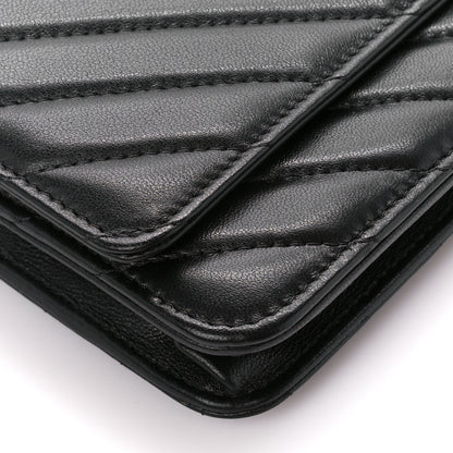 Chanel Lambskin Chevron Quilted Wallet On Chain WOC Black 10 of 11