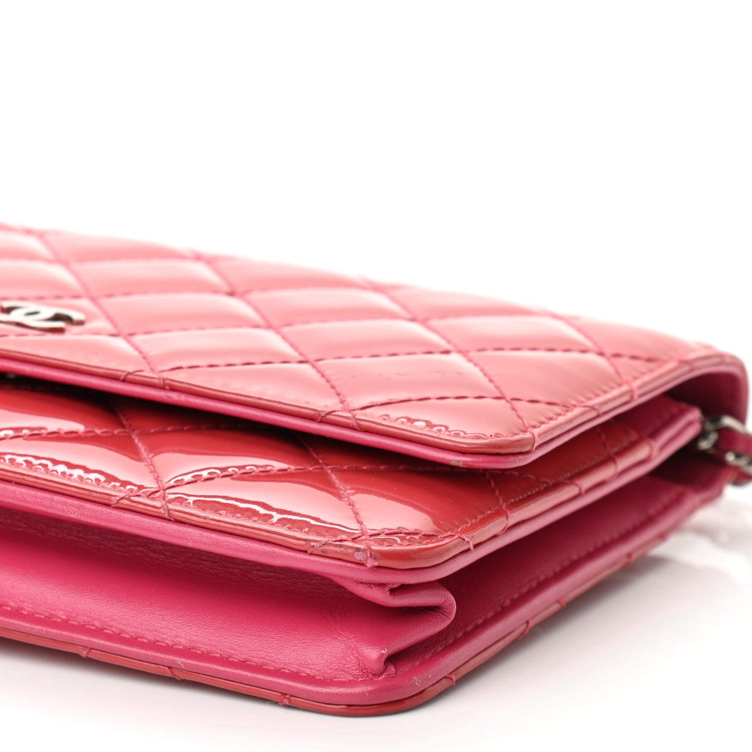 Chanel Patent Calfskin Quilted Wallet On Chain WOC Pink 11 of 15