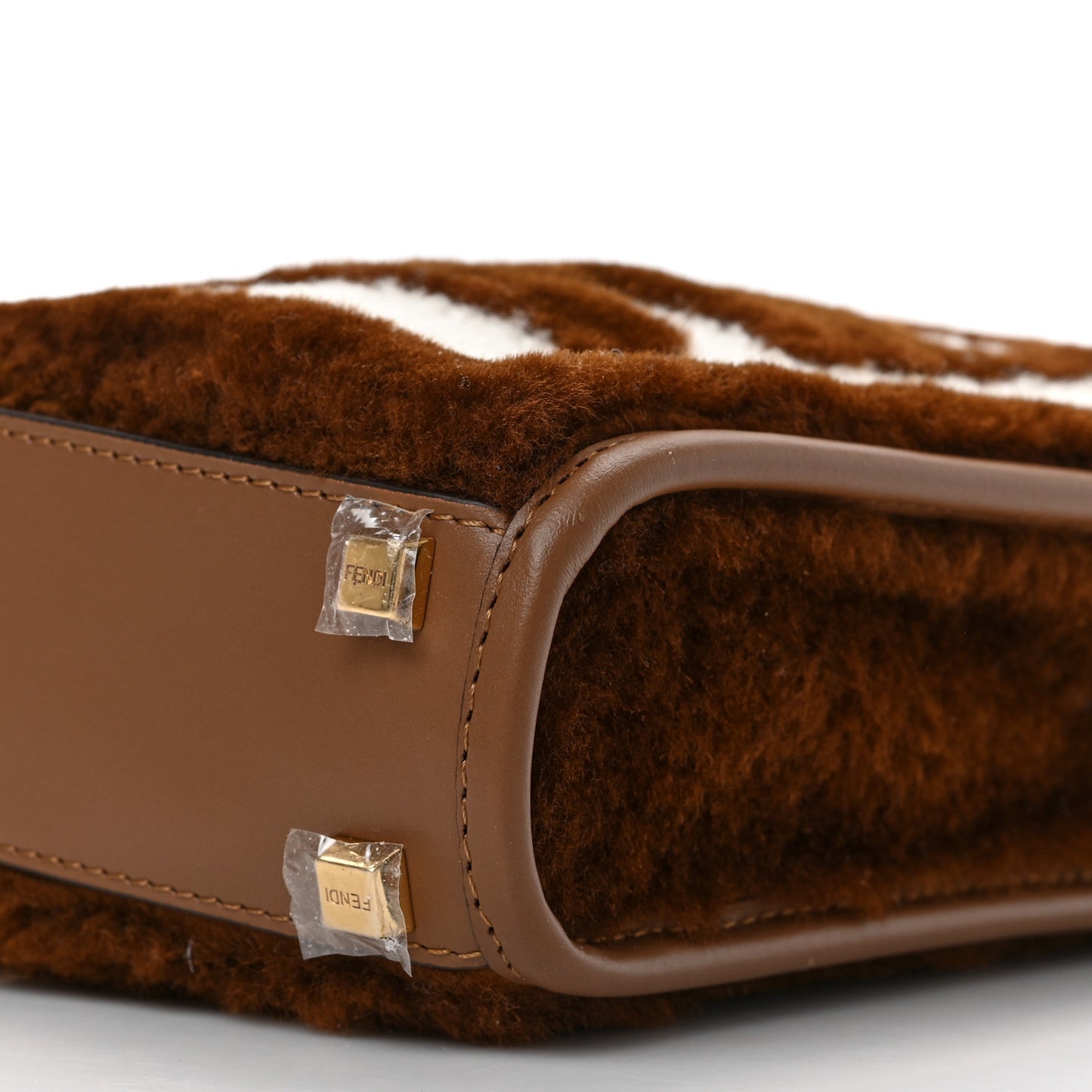 Shearling Plexiglass FF Mini Fendi Sunshine Shopper Tote Forresta White