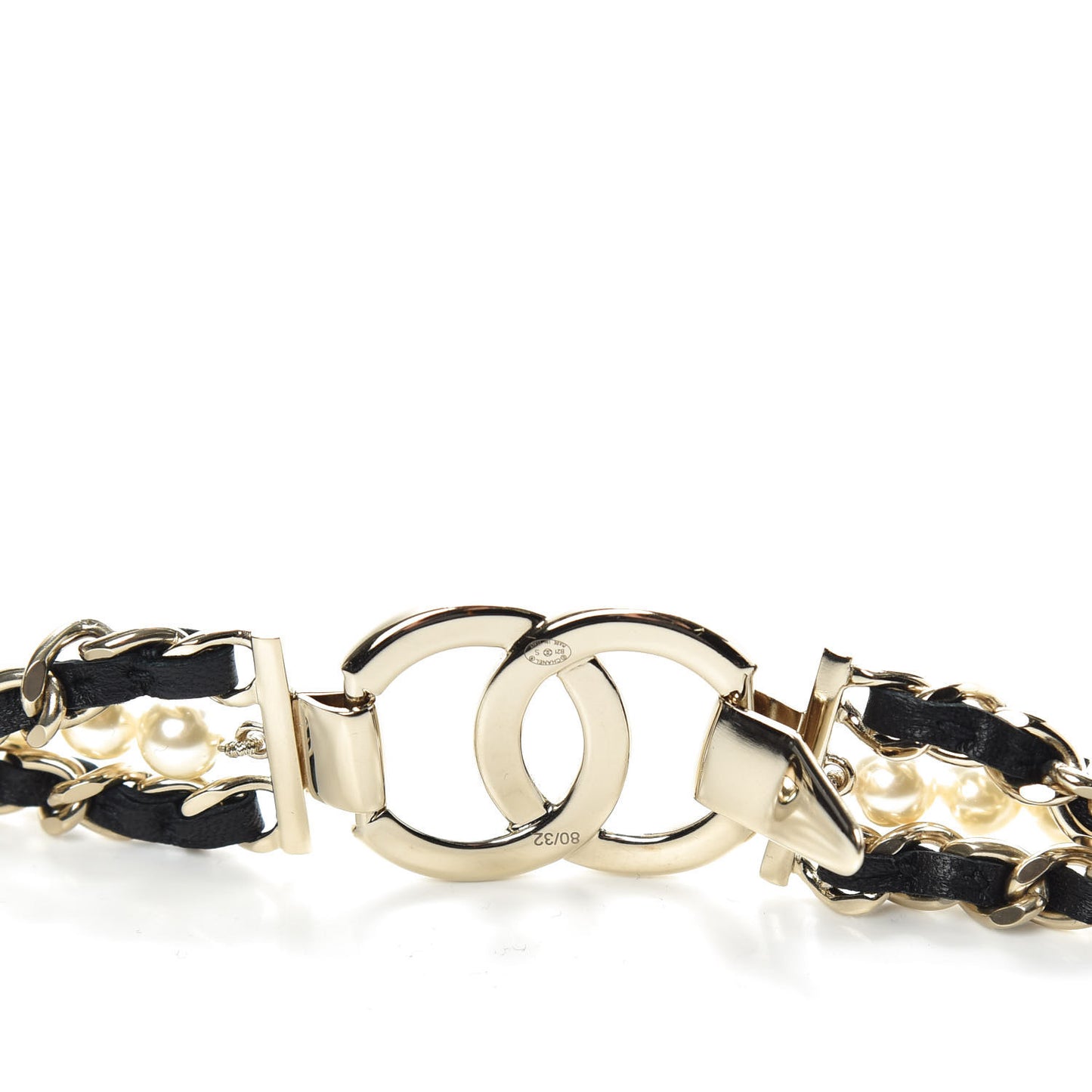 Lambskin CC Pearl Chain Belt Black