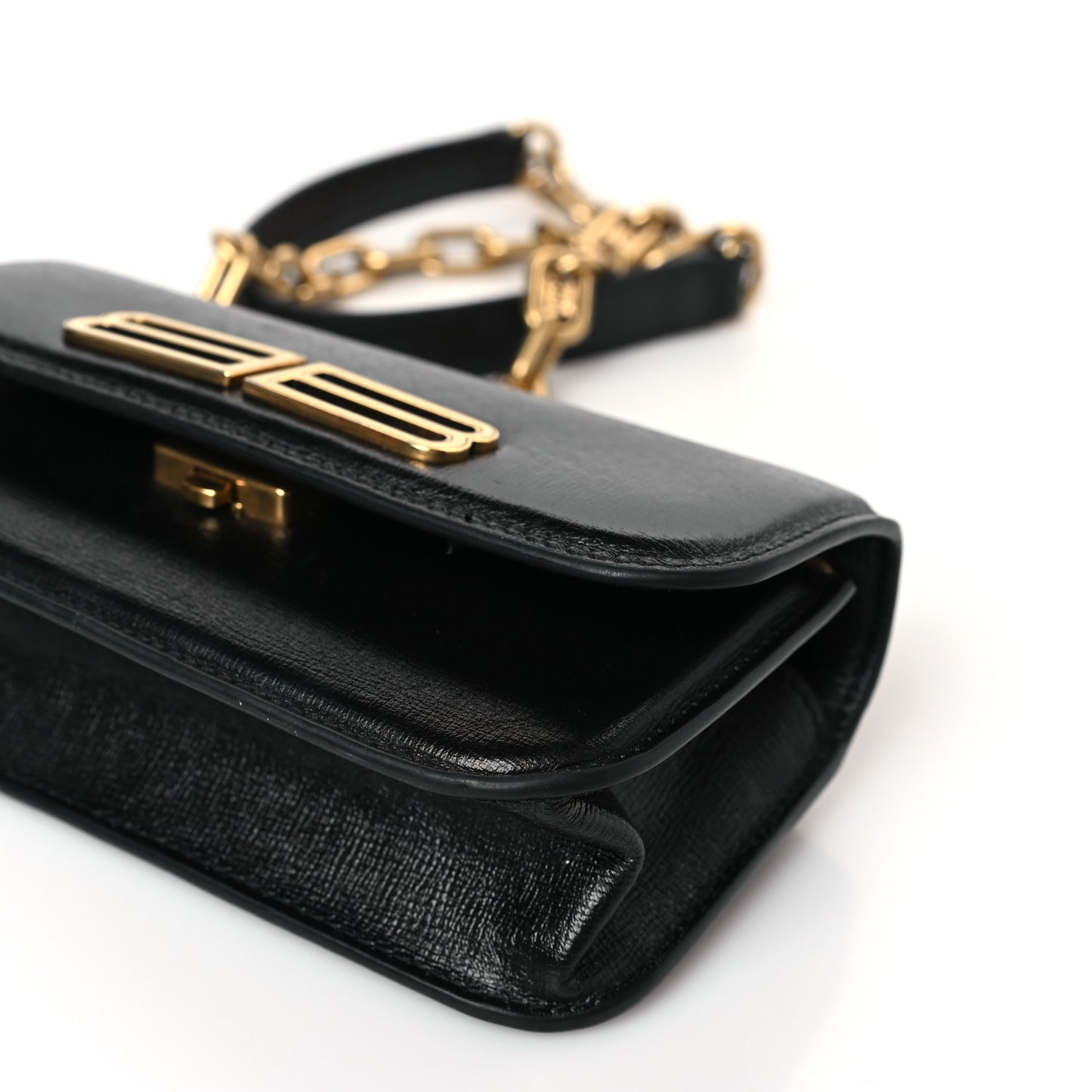 Calfskin Stripe Embossed Gossip Chain Bag XS Black