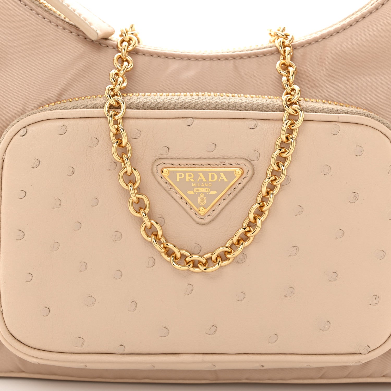 Prada Re-Nylon Ostrich Mini Shoulder Bag Cammeo 8 of 10