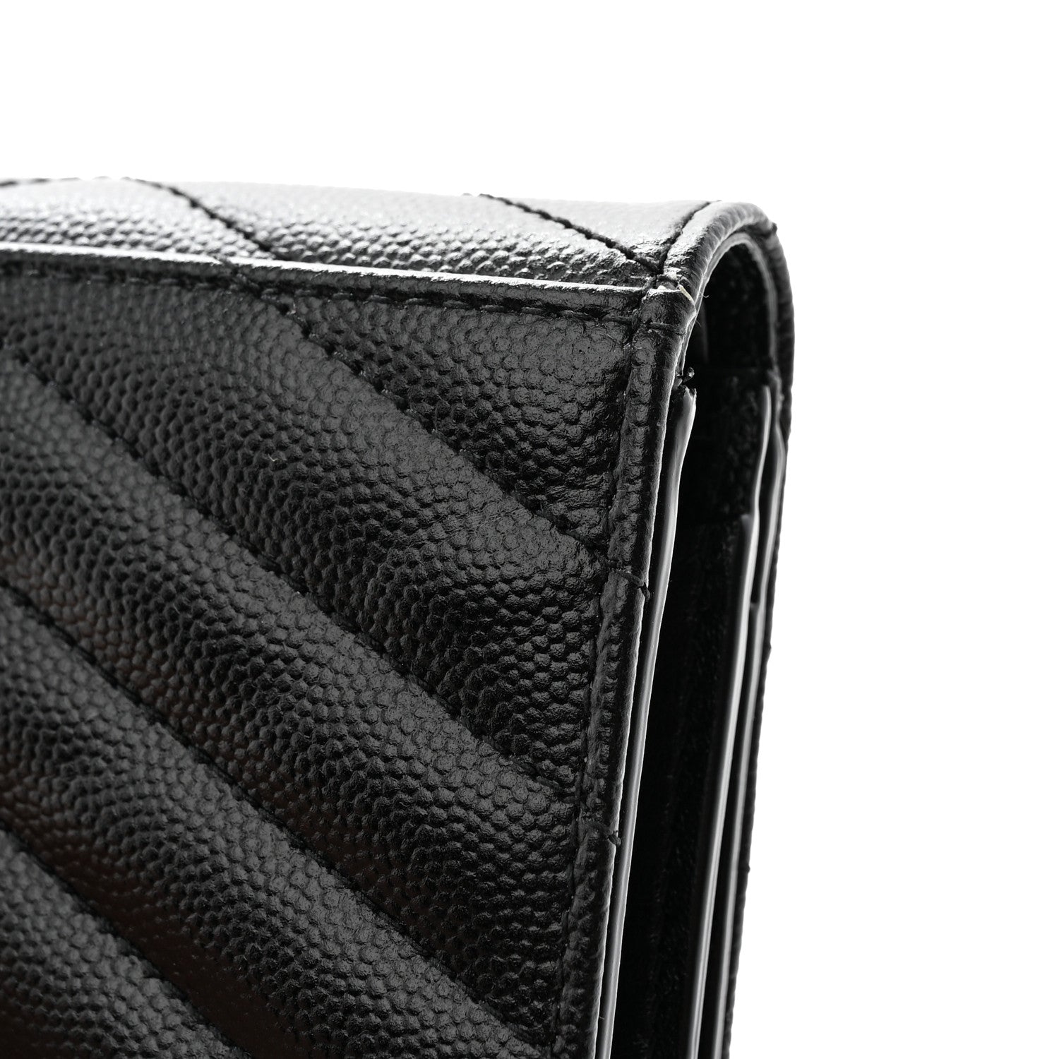 Saint Laurent Grain De Poudre Matelasse Chevron Monogram Card Case Black 9 of 10