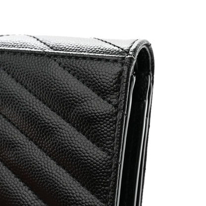 Saint Laurent Grain De Poudre Matelasse Chevron Monogram Card Case Black 9 of 10