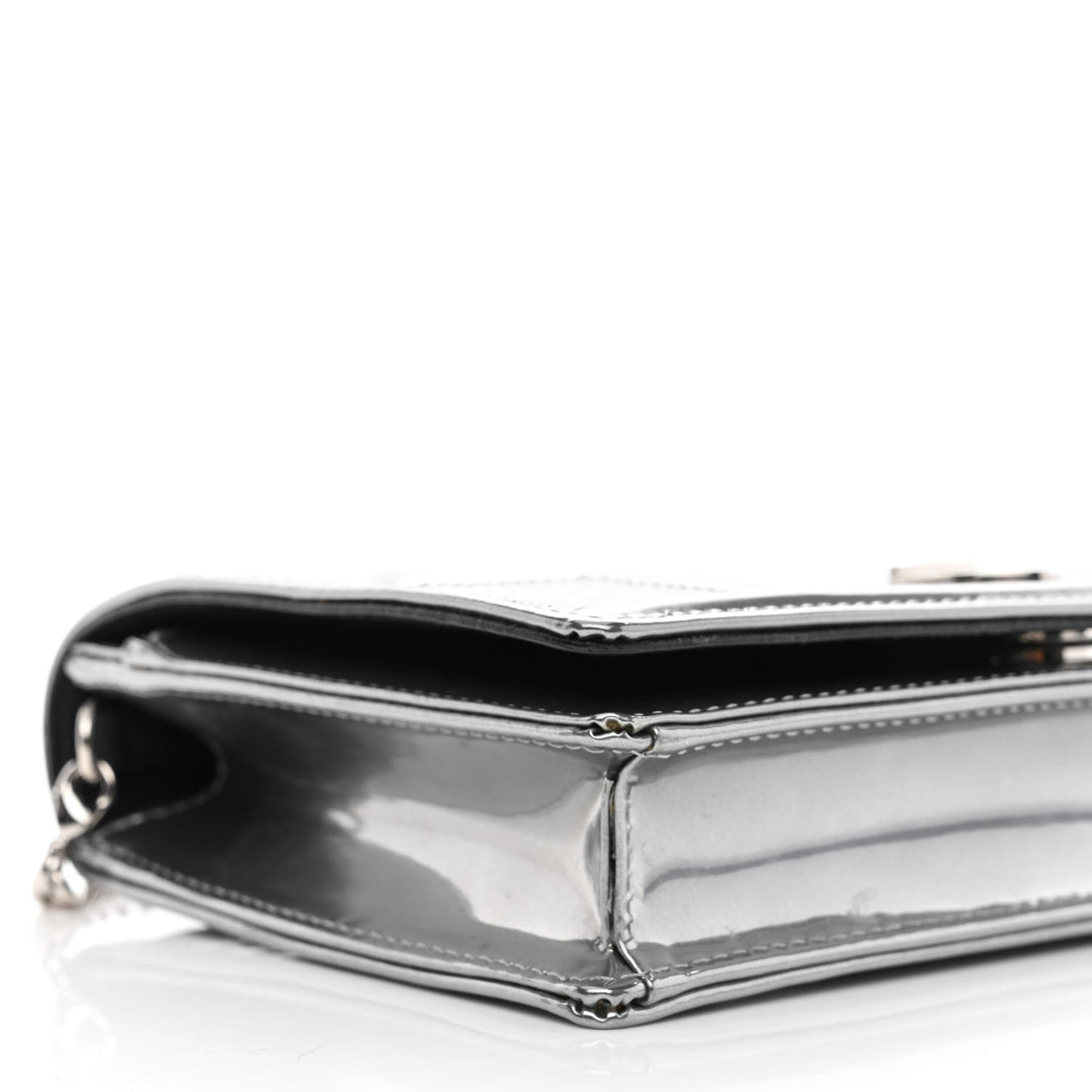 Metallic Patent Micro-Cannage Diorama Wallet on Chain Pouch Silver