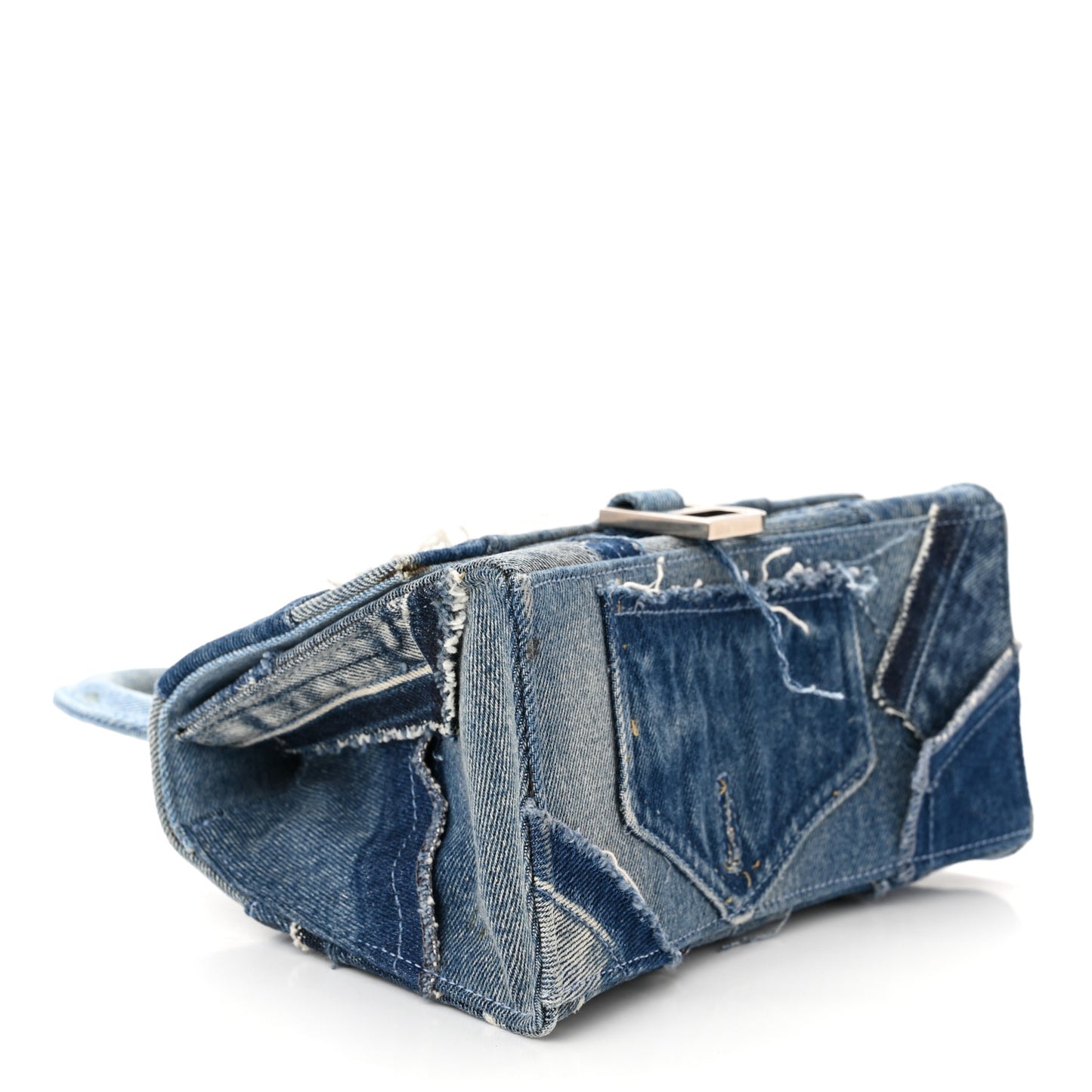 Denim Patchwork Small Hourglass Top Handle Bag Washed Blue