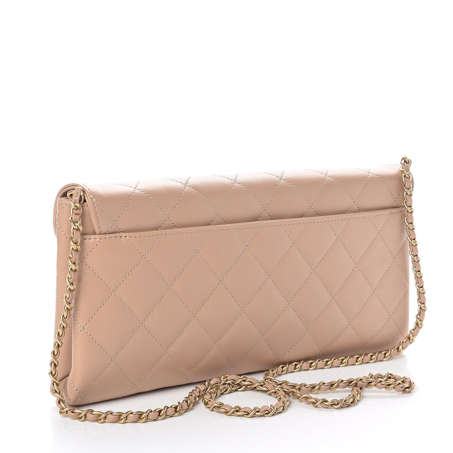 Calfskin Quilted Enchained Clutch Beige
