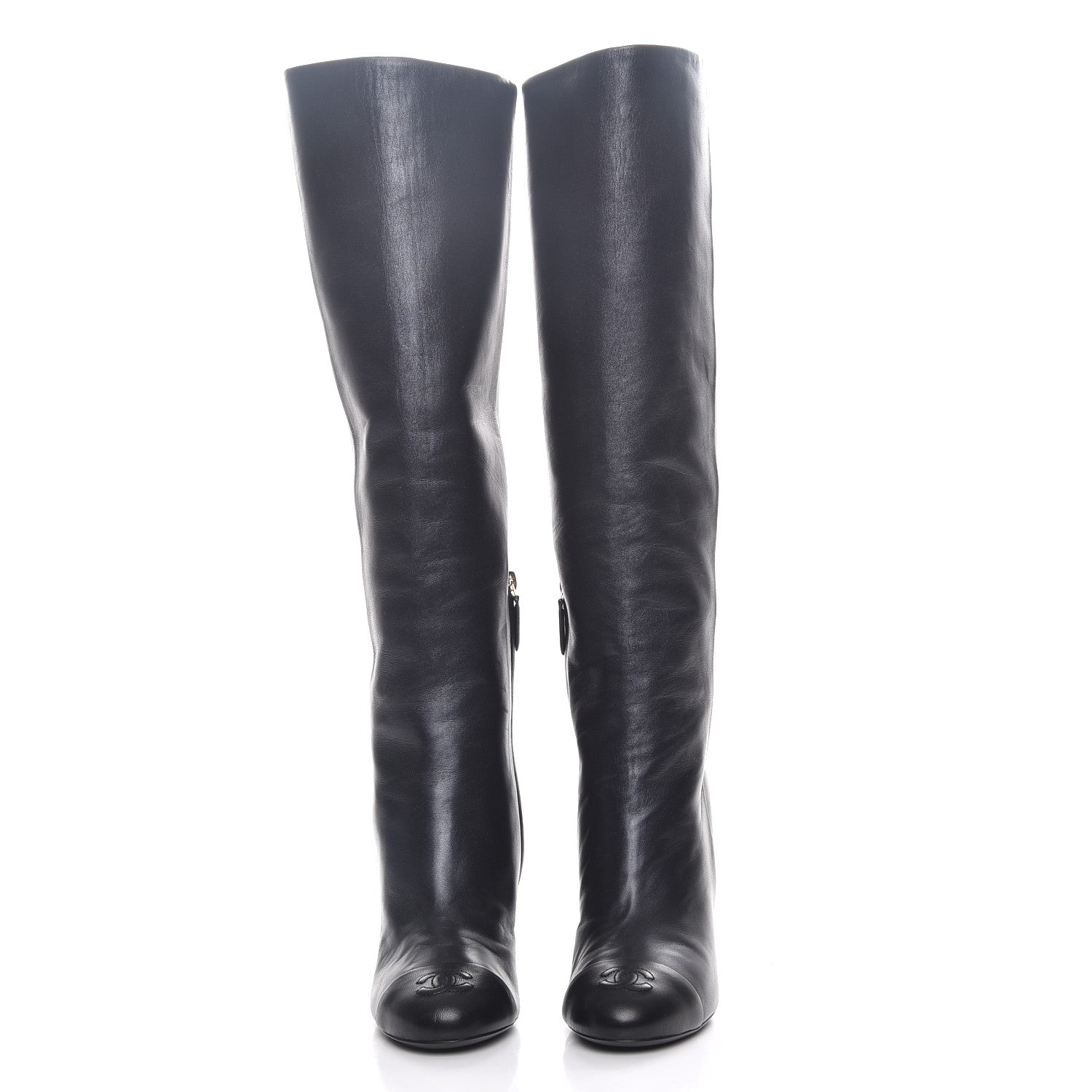 Chanel Lambskin CC Cap Toe High Boots 39 Pearly Black 2 of 10