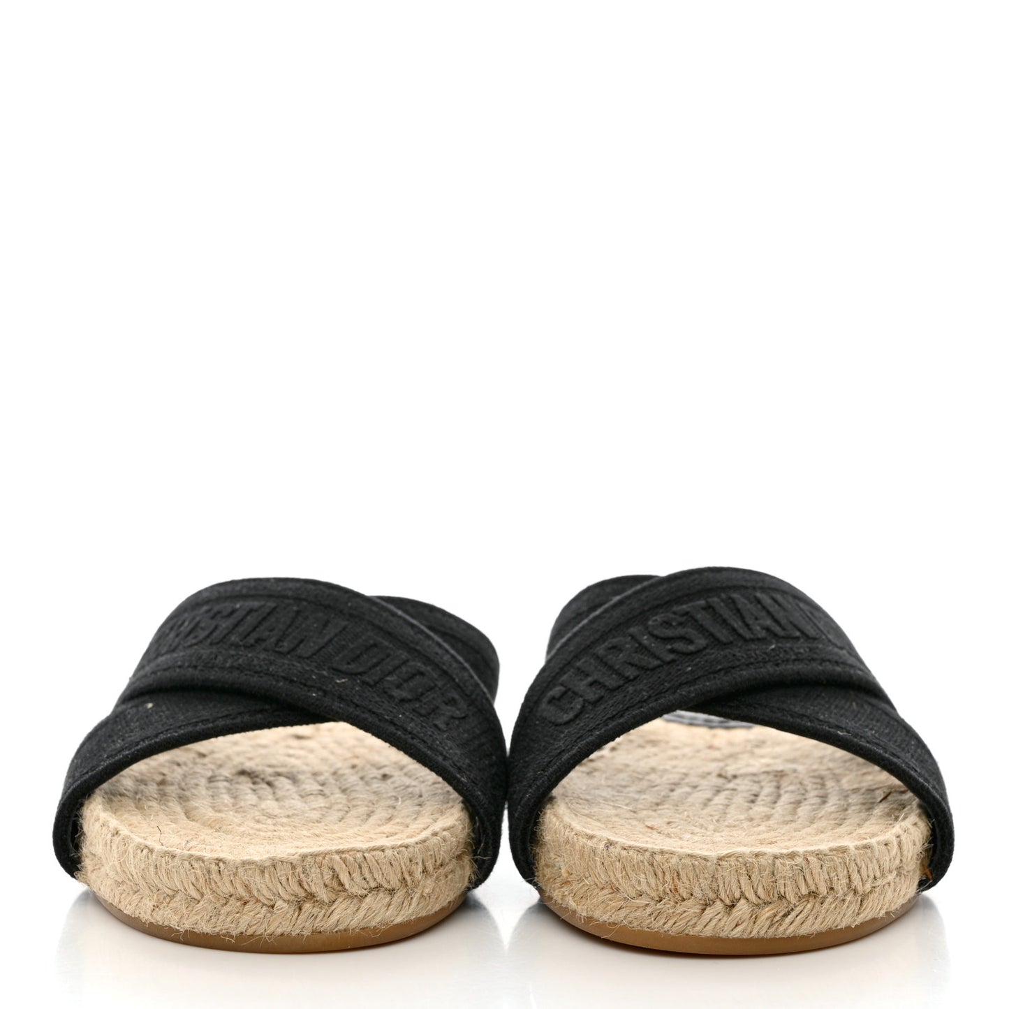 Canvas Embroidered Granville Espadrille Crisscross Flat Slide Sandals 36 Black