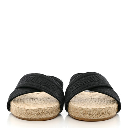 Christian Dior Canvas Embroidered Granville Espadrille Crisscross Flat Slide Sandals 36 Black 2 of 9