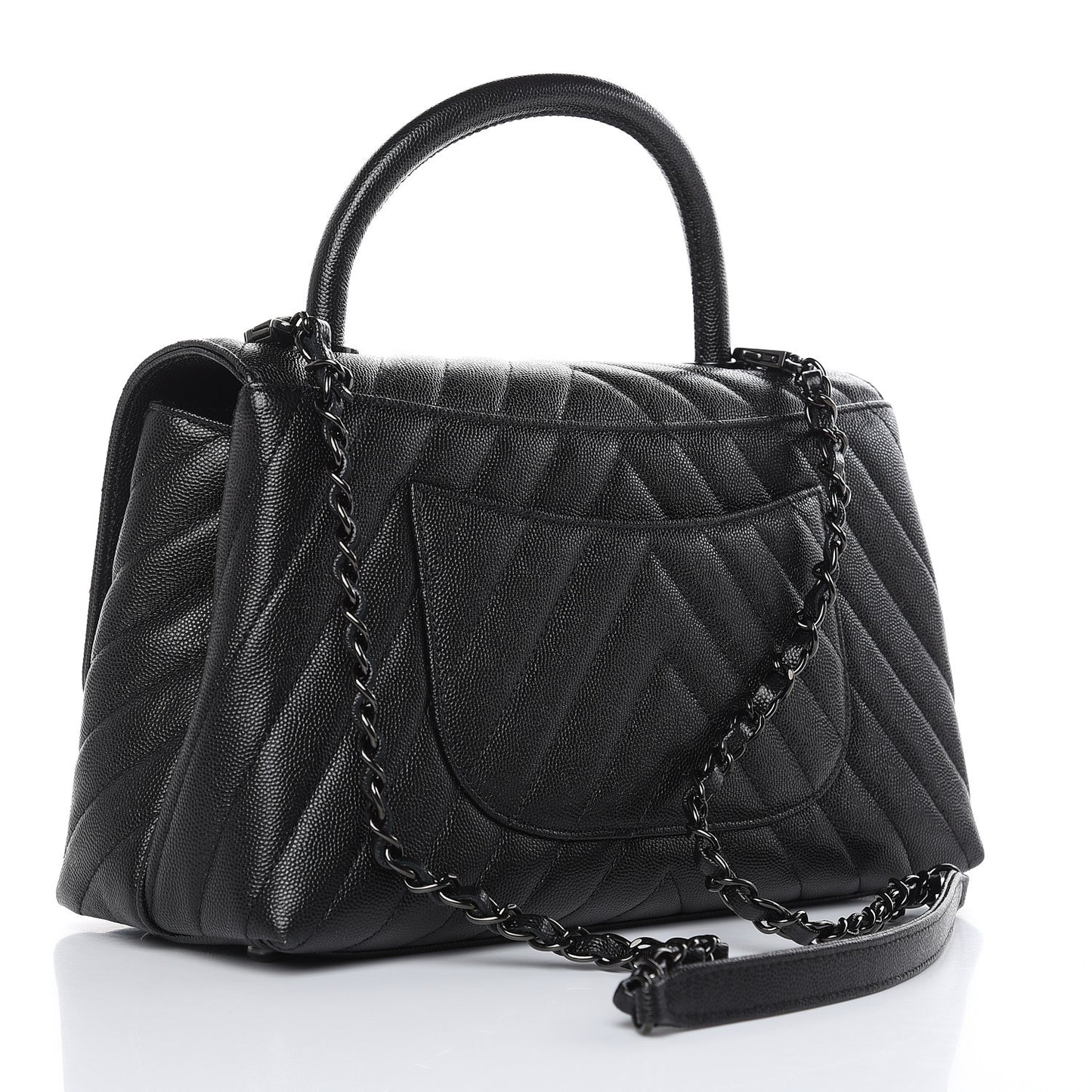 Caviar Chevron Quilted Small Coco Handle Flap So Black