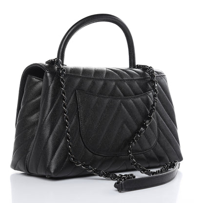 Chanel Caviar Chevron Quilted Small Coco Handle Flap So Black 3 of 10