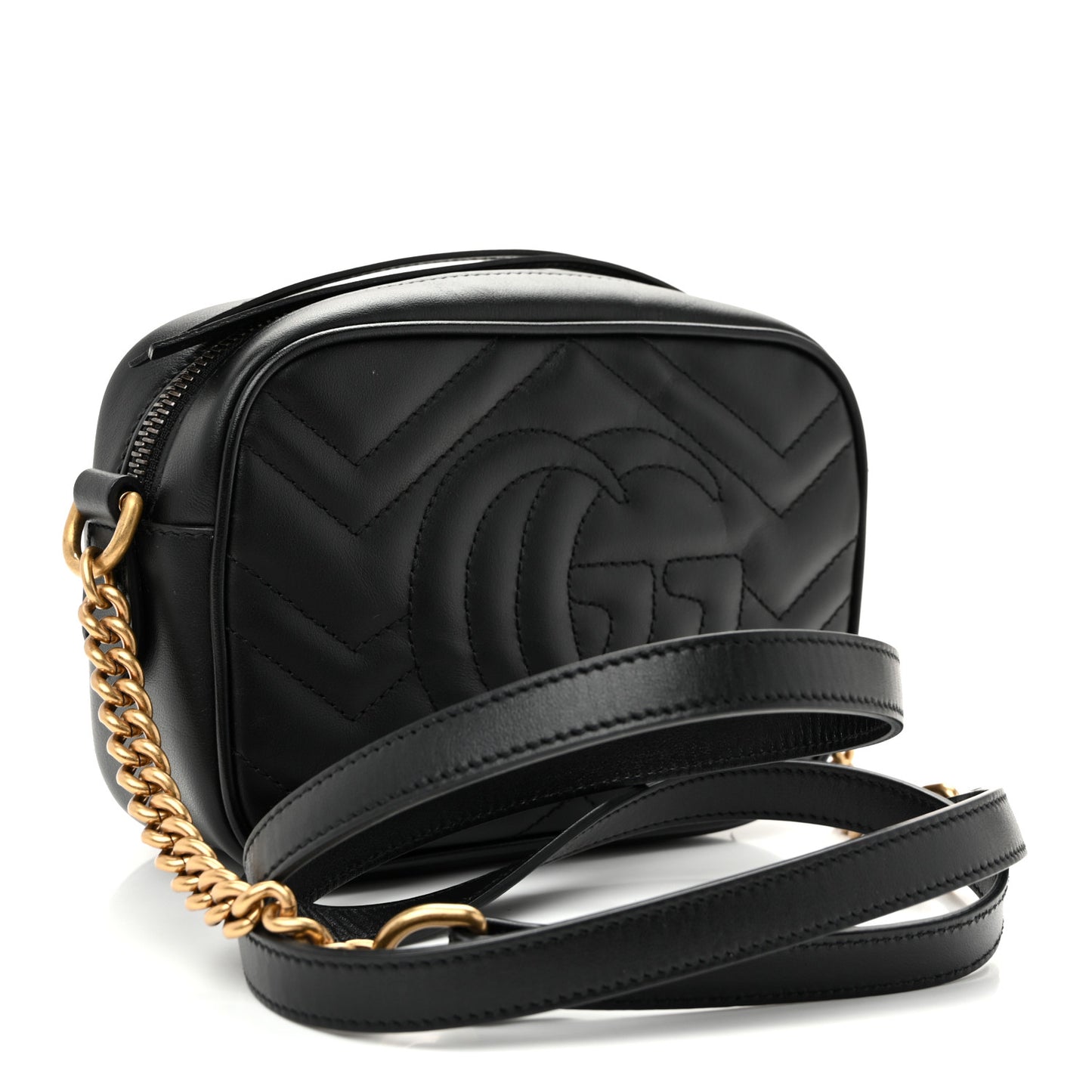 Calfskin Matelasse Mini GG Marmont Chain Shoulder Bag Black