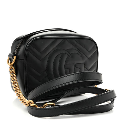 Gucci Calfskin Matelasse Mini GG Marmont Chain Shoulder Bag Black 3 of 10