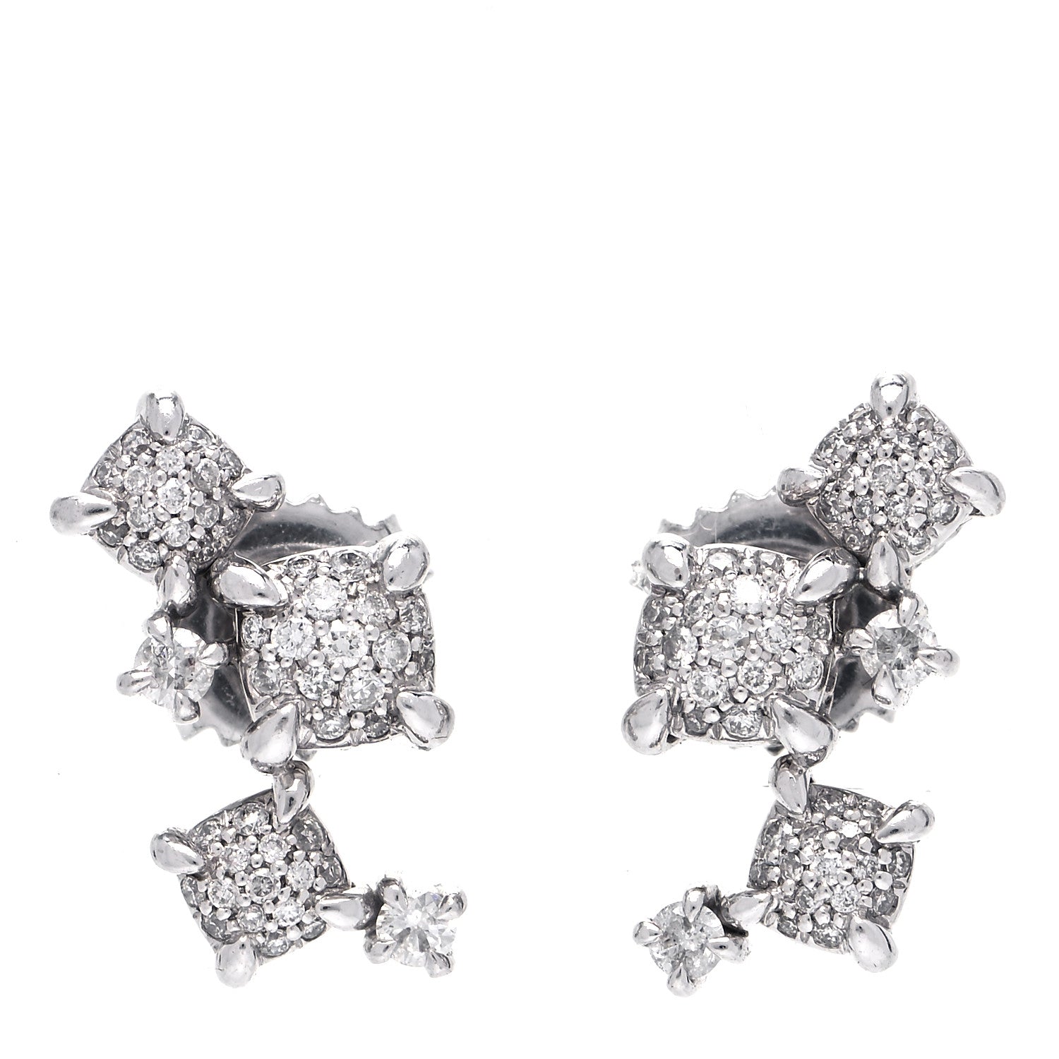 David Yurman 18K White Gold Diamond Precious Chatelaine Climber Earrings 1 of 5