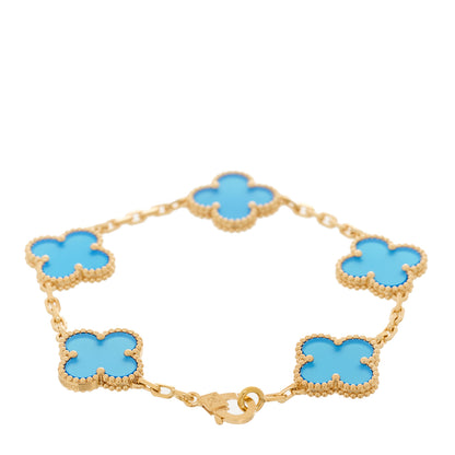 Van Cleef & Arpels 18K Yellow Gold Blue Agate 5 Motifs Vintage Alhambra Bracelet 2 of 5