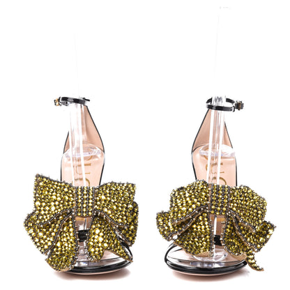 Gucci Patent Crystal Removable Bow Sandals 35.5 Black 2 of 8