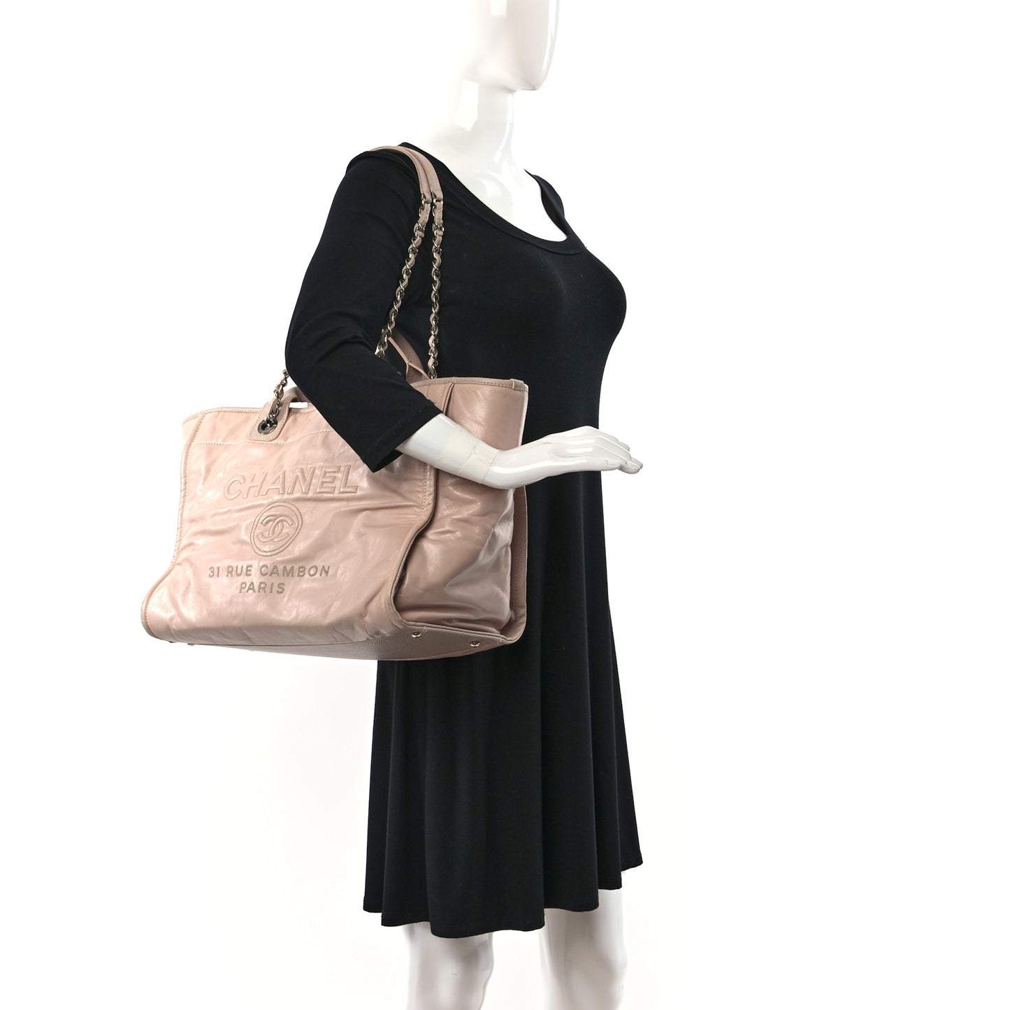 Glazed Calfskin Large Deauville Tote Light Pink