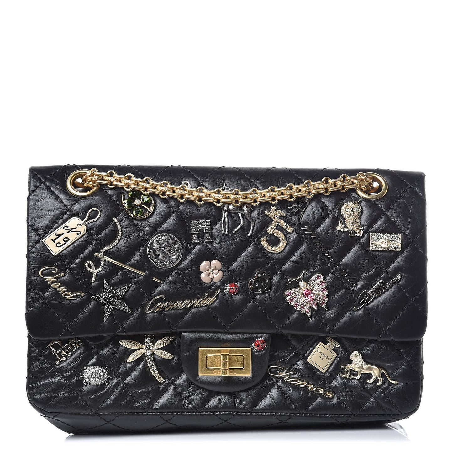 Aged Calfskin Lucky Charms 2.55 Reissue 225 Flap Black