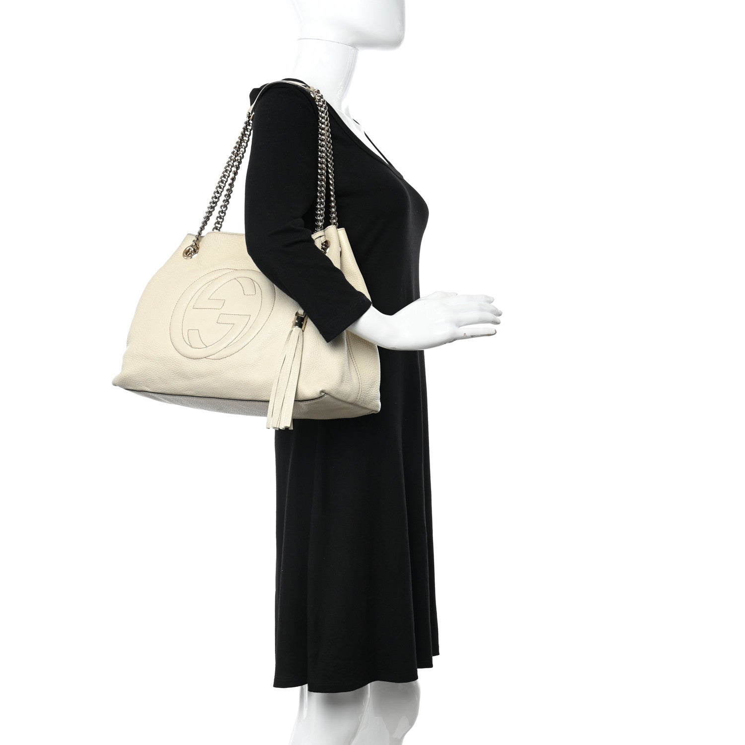 Gucci Pebbled Calfskin Medium Soho Chain Shoulder Bag Off White 2 of 16